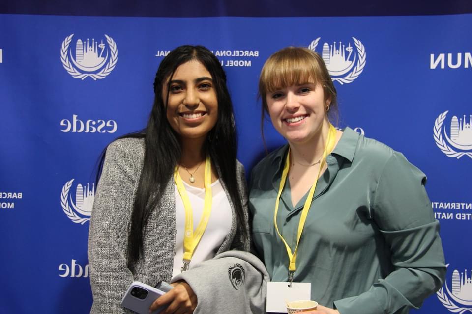 Gracelyn Footit '22 and Ashley Castillo '22 at the BIMUN Model UN Conference 2022.