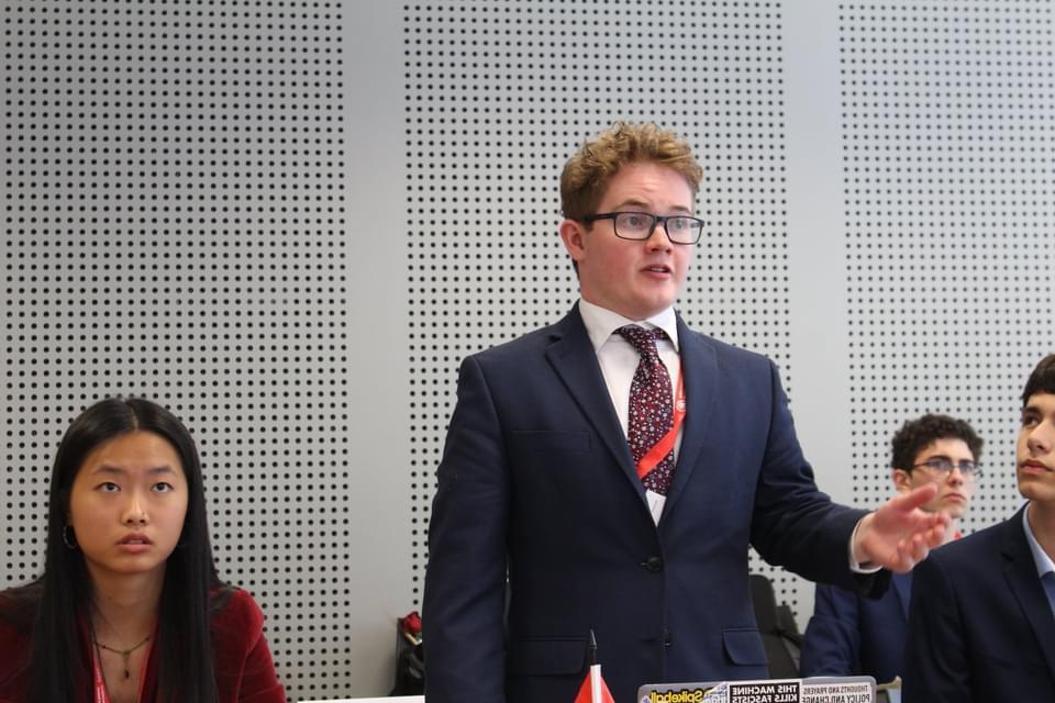 Tyler Kelly '24, representing the country of Ghana at the 2022 BIMUN Model UN Conference.